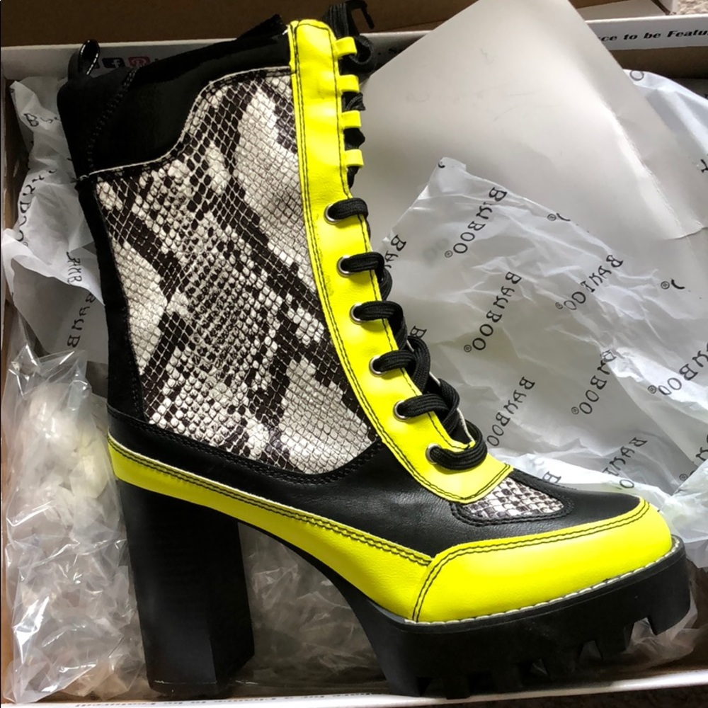 Bamboo snake skin and lime boot heels (NWOT)